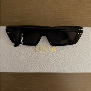 Dior Glossy Black Rectangular Shield Sunglasses with Gold Accents